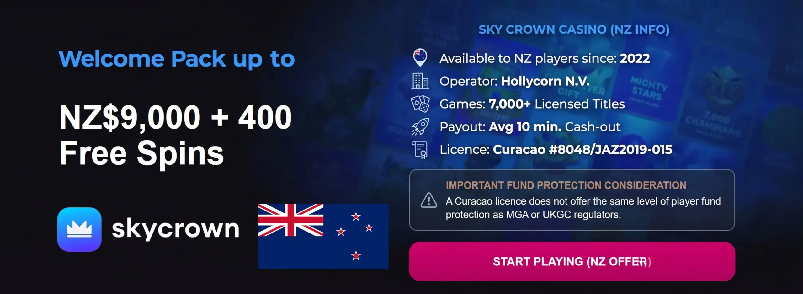 SkyCrown Casino NZ homepage 7,000+ games, NZD banking, POLi accepted