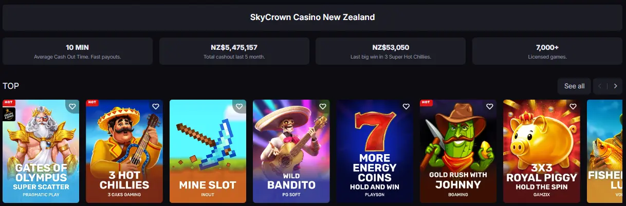 SkyCrown Casino game library