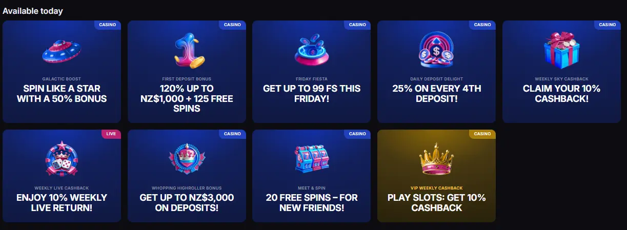 SkyCrown NZD 9,000 plus 400 free spins package